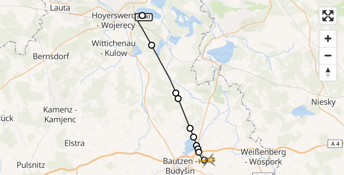 Flugroute Rettungshubschrauber Lohsa - Kubschütz, 08 August 2026, 19:32