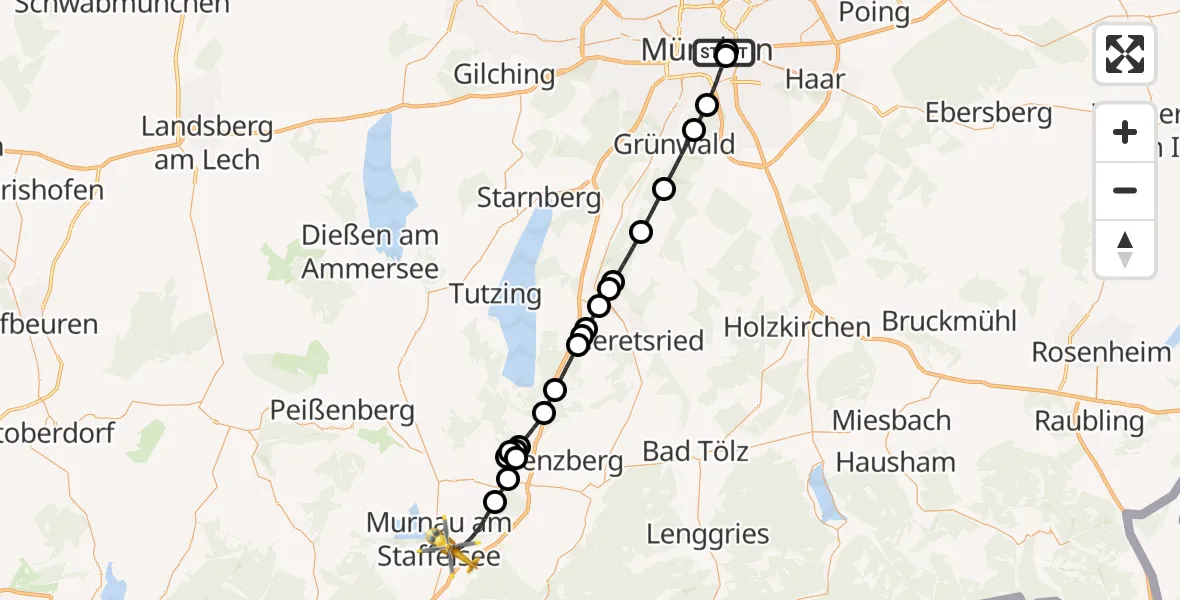 Flugroute Rettungshubschrauber Rechts der Isar University Hospital - Murnau a.Staffelsee, 08 August 2026, 19:48
