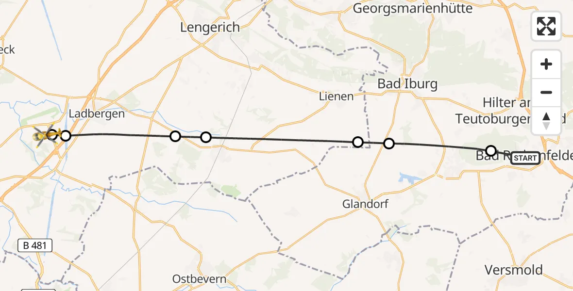 Flugroute Ambulanzhubschrauber Bad Rothenfelde - Christoph  Westfalen-ADAC, 08 August 2026, 20:10