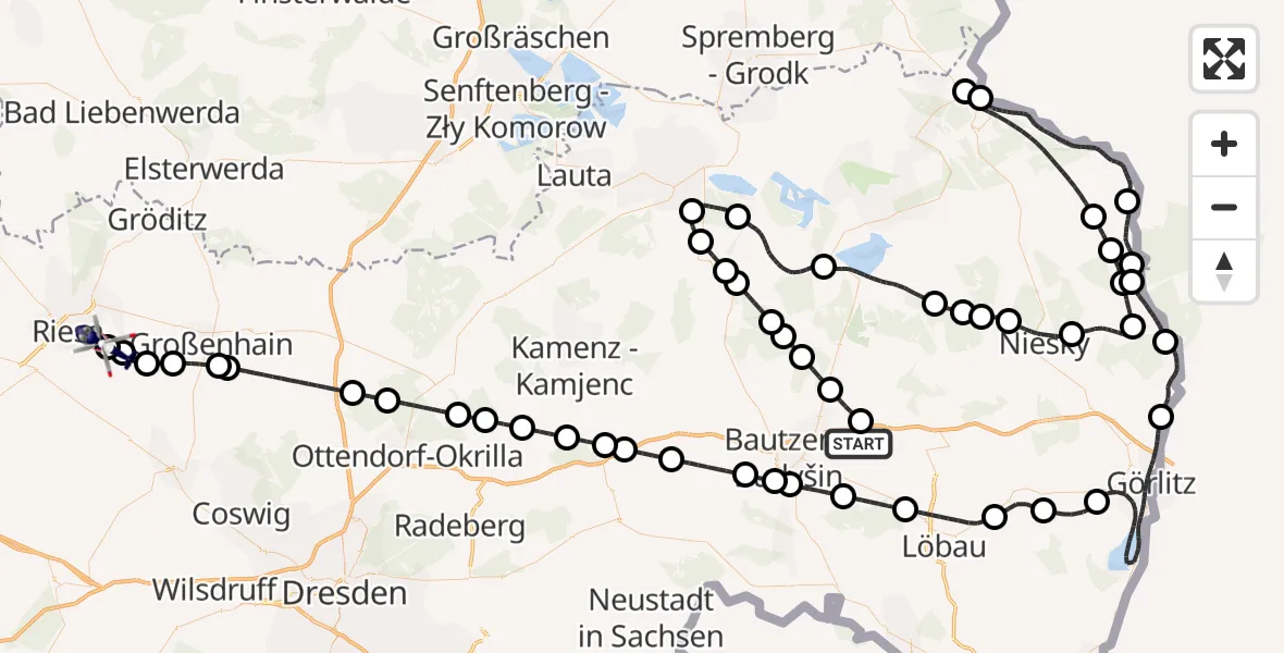 Flugroute Polizeihubschrauber Kubschütz - Riesa, 08 August 2026, 20:47