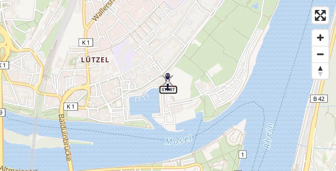 Flugroute Polizeihubschrauber Koblenz - Koblenz, 08 August 2026, 21:42