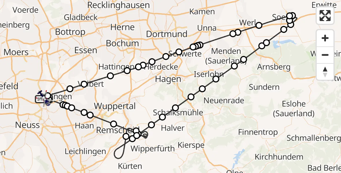 Flugroute Polizeihubschrauber Düsseldorf Flughafen - Düsseldorf Flughafen, 08 August 2026, 22:42