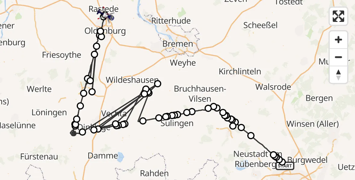 Flugroute Polizeihubschrauber Flughafen Hannover - Oldenburg Police Hubschrauberlandeplatz, 08 August 2026, 22:45