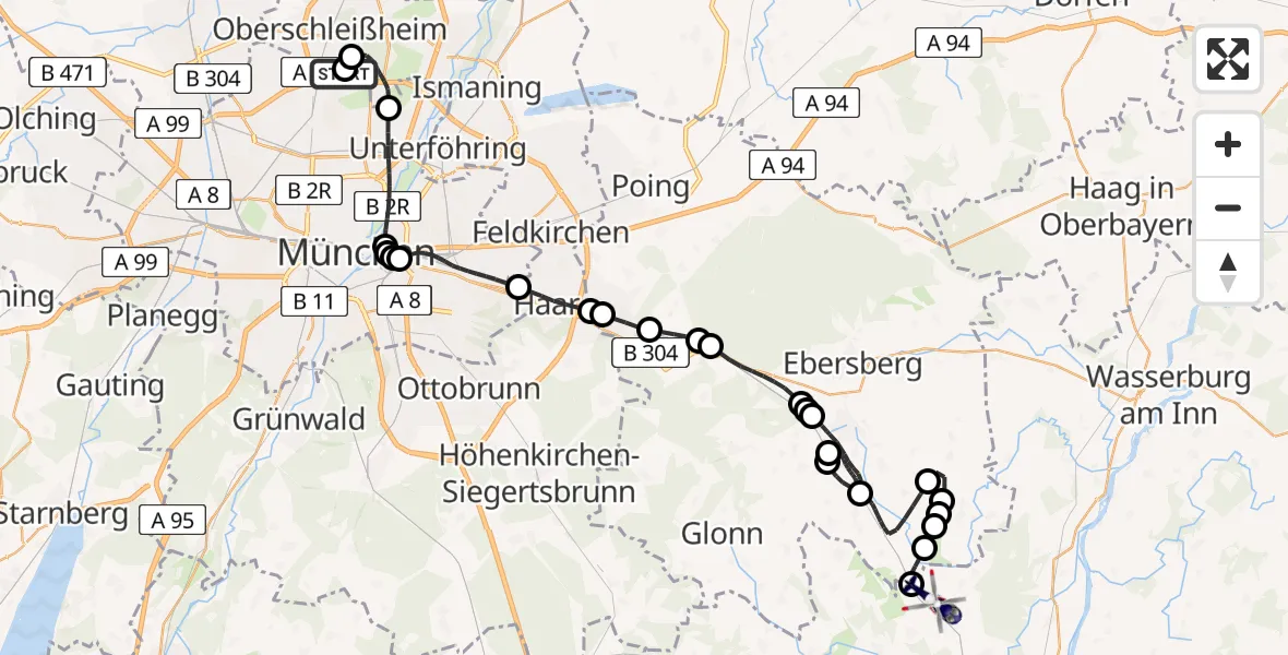 Flugroute Polizeihubschrauber Oberschleißheim - Tuntenhausen, 08 August 2026, 22:51