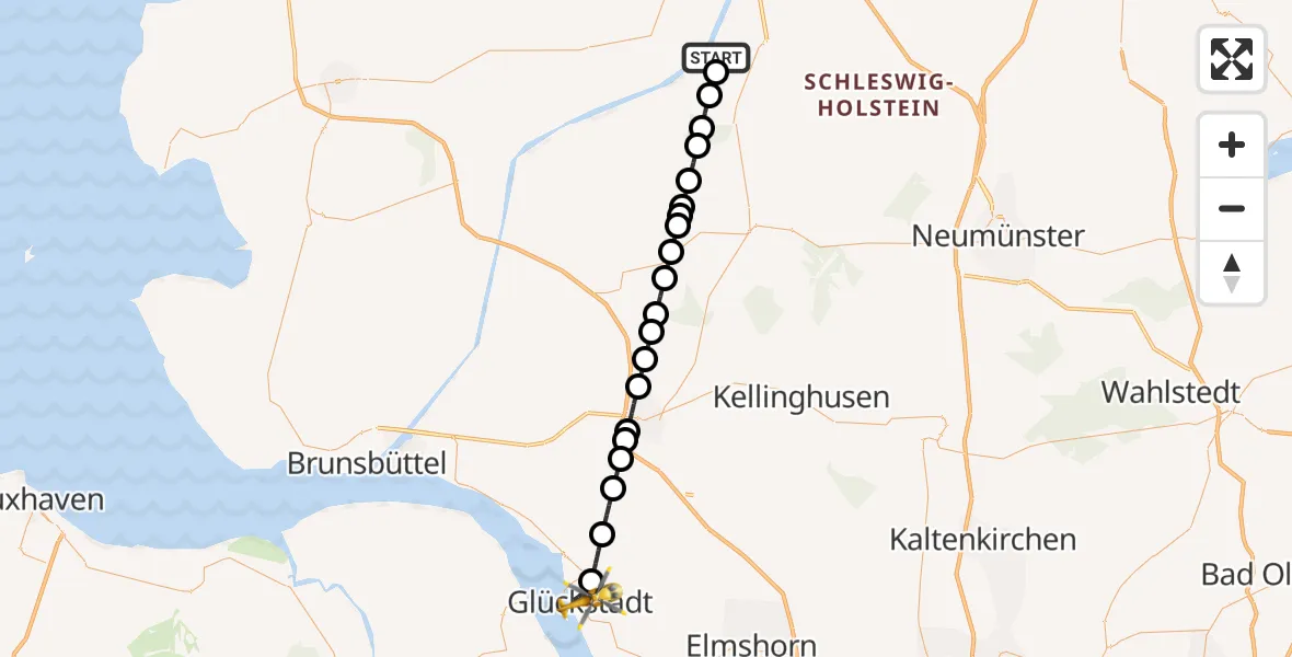 Flugroute Ambulanzhubschrauber Hörsten - Glückstadt, 09 August 2026, 00:36
