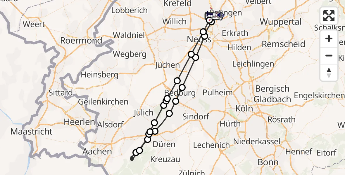 Flugroute Polizeihubschrauber Düsseldorf Flughafen - Düsseldorf Flughafen, 09 August 2026, 00:50