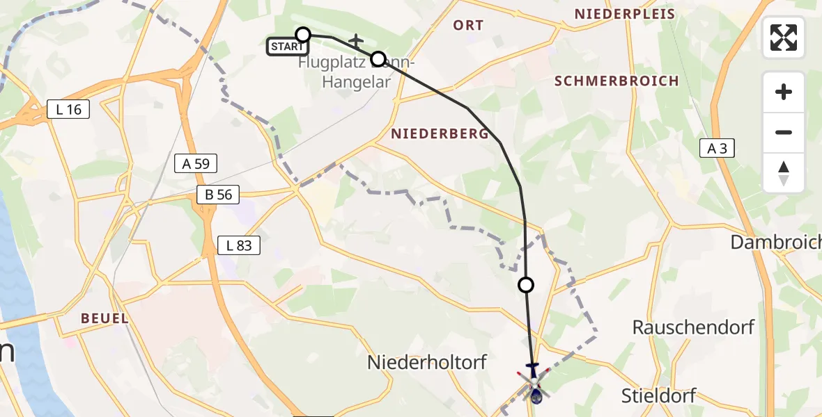 Flugroute Polizeihubschrauber Sankt Augustin - Bonn, 09 August 2026, 01:12