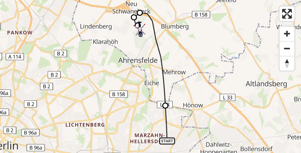 Flugroute Polizeihubschrauber Berlin - Ahrensfelde Hubschrauberlandeplatz, 09 August 2026, 01:49