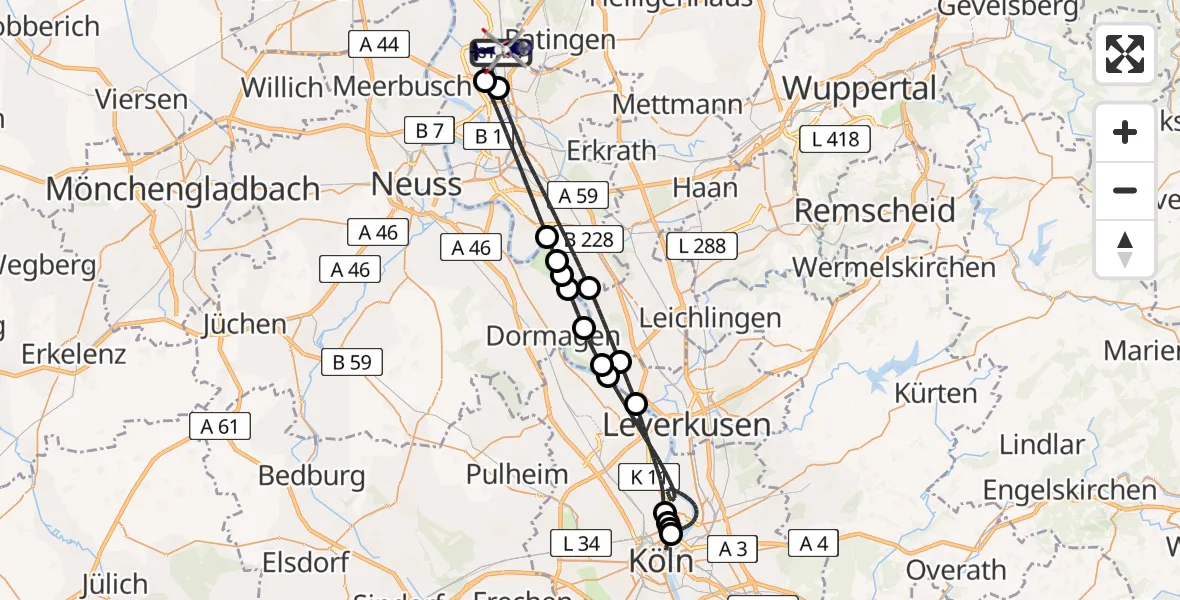 Flugroute Polizeihubschrauber Düsseldorf Flughafen - Düsseldorf Flughafen, 09 August 2026, 03:03