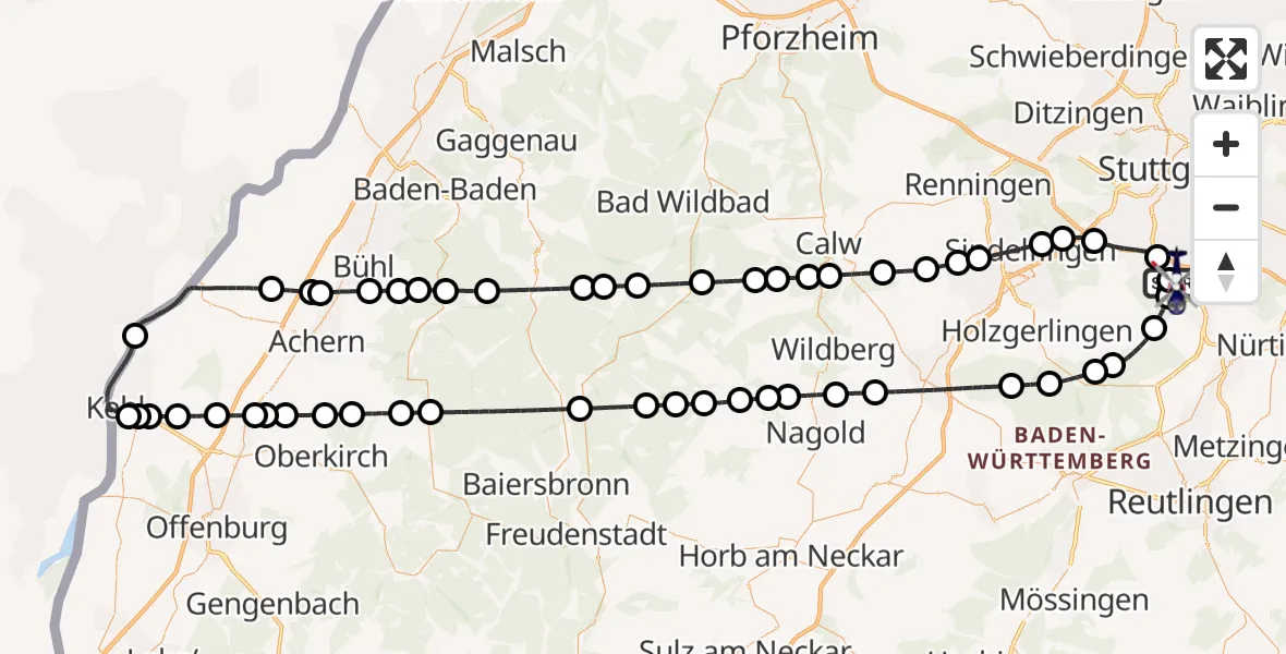 Flugroute Polizeihubschrauber Flughafen Stuttgart - Flughafen Stuttgart, 09 August 2026, 05:07