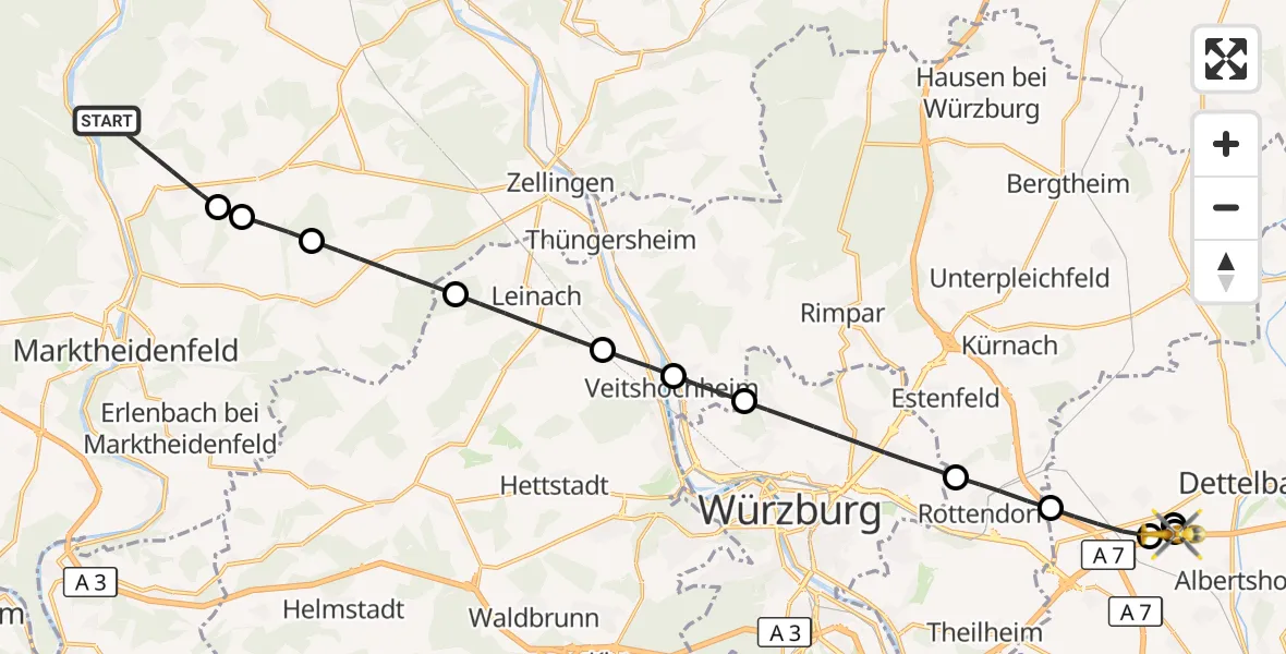 Flugroute Rettungshubschrauber Roden - Mainstockheim, 09 August 2026, 05:33