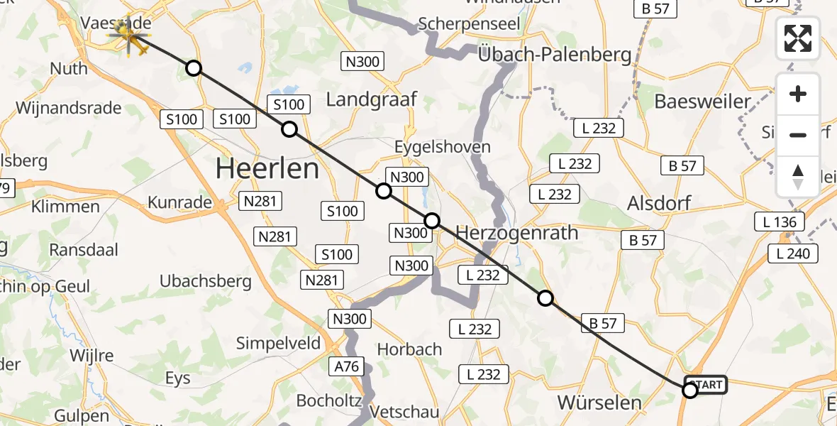 Flugroute Rettungshubschrauber Aachen-Merzbrück Flughafen - Hoensbroek, 09 August 2026, 06:43