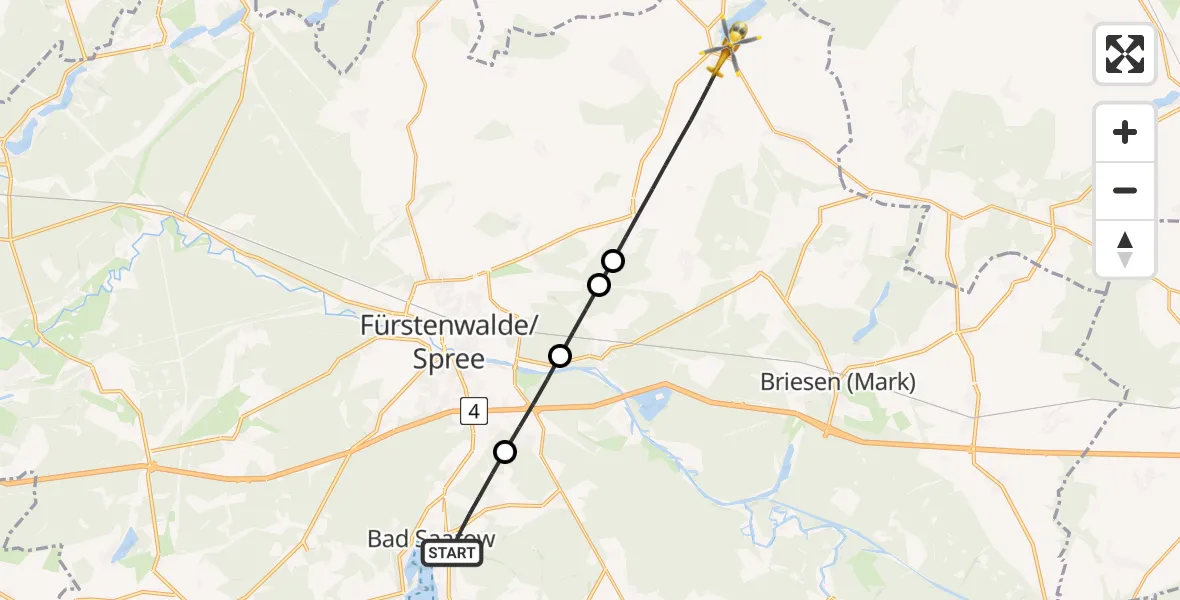 Flugroute Rettungshubschrauber Bad Saarow - Steinhöfel, 09 August 2026, 06:44