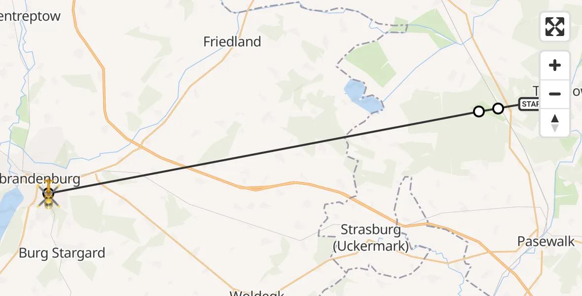 Flugroute Rettungshubschrauber Torgelow - Neubrandenburg, 09 August 2026, 06:55