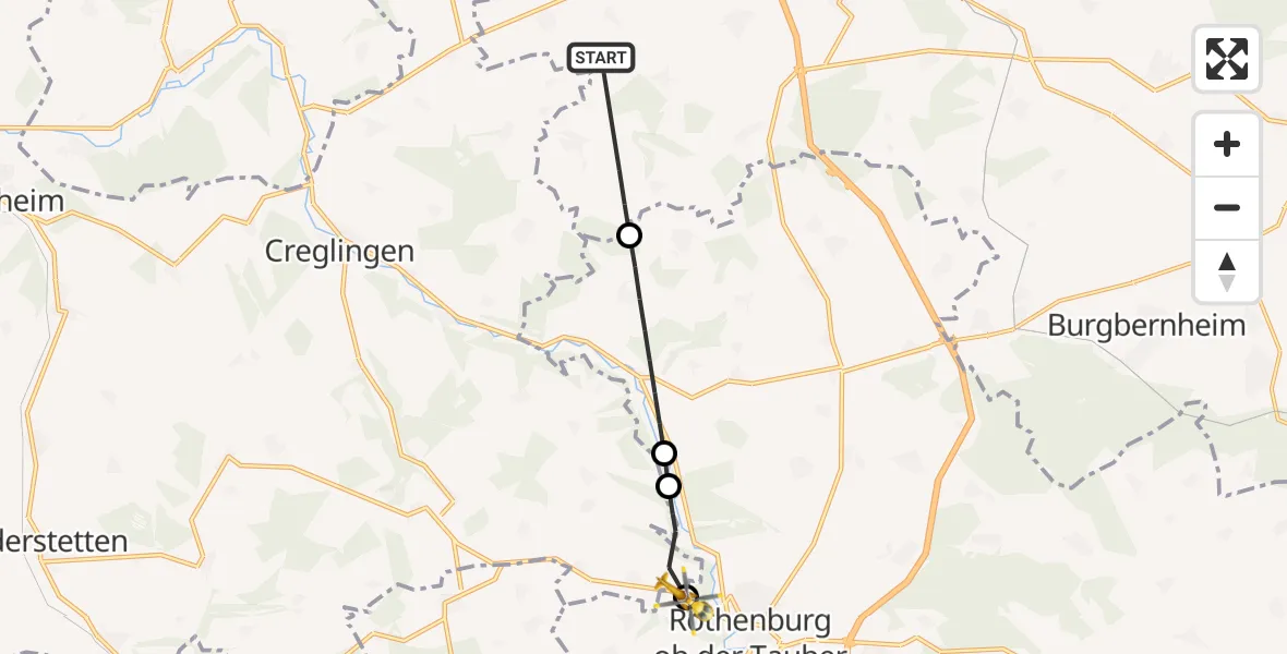 Flugroute Rettungshubschrauber Simmershofen - Rothenburg ob der Tauber, 09 August 2026, 07:08
