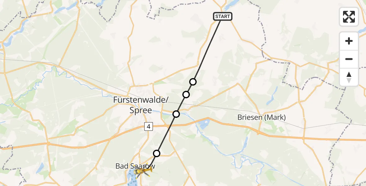 Flugroute Rettungshubschrauber Steinhöfel - Bad Saarow, 09 August 2026, 07:29