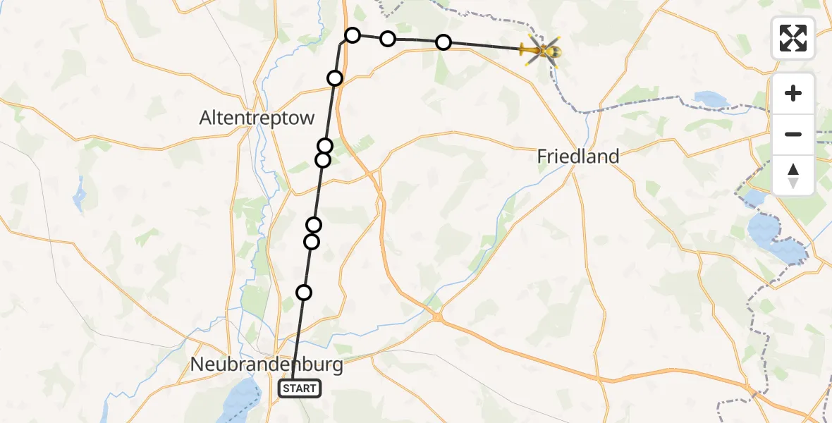 Flugroute Rettungshubschrauber Neubrandenburg - Friedland, 09 August 2026, 07:32