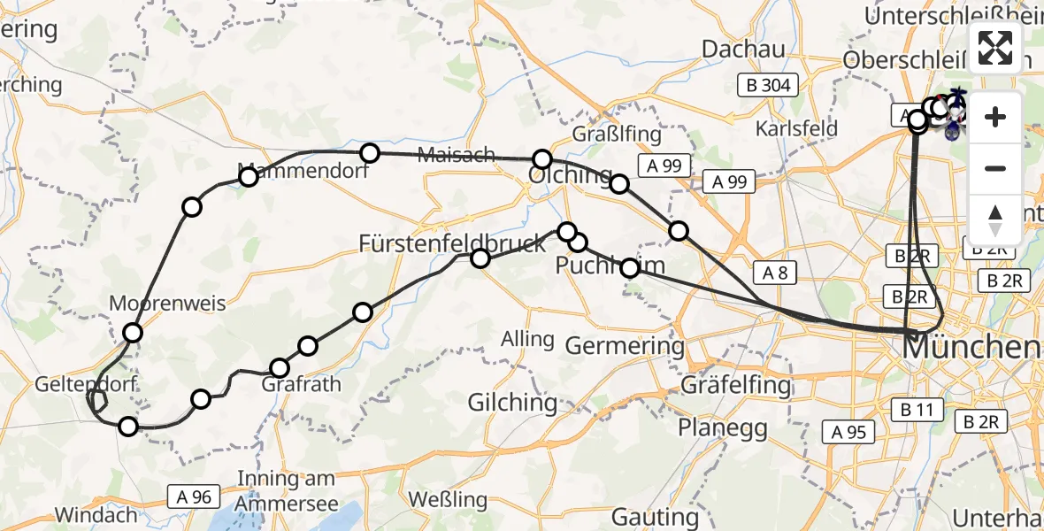 Flugroute Polizeihubschrauber Oberschleißheim - Oberschleißheim, 09 August 2026, 07:41