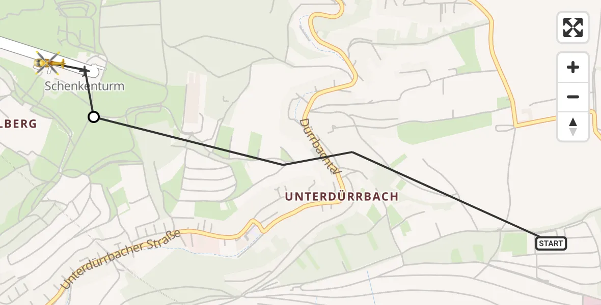 Flugroute Rettungshubschrauber Würzburg - Würzburg-Schenkenturm Flugplatz, 09 August 2026, 07:47