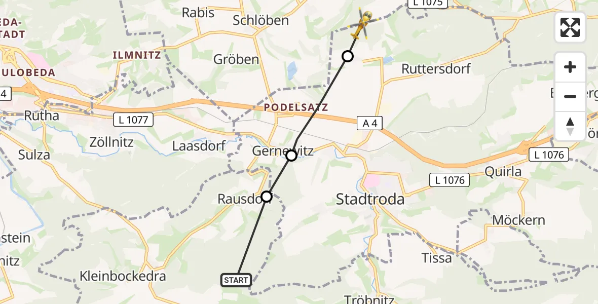 Flugroute Rettungshubschrauber Großbockedra - Schöngleina, 09 August 2026, 08:24