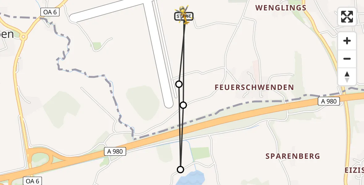Flugroute Rettungshubschrauber Kempten-Durach Flugplatz - Kempten-Durach Flugplatz, 09 August 2026, 09:01
