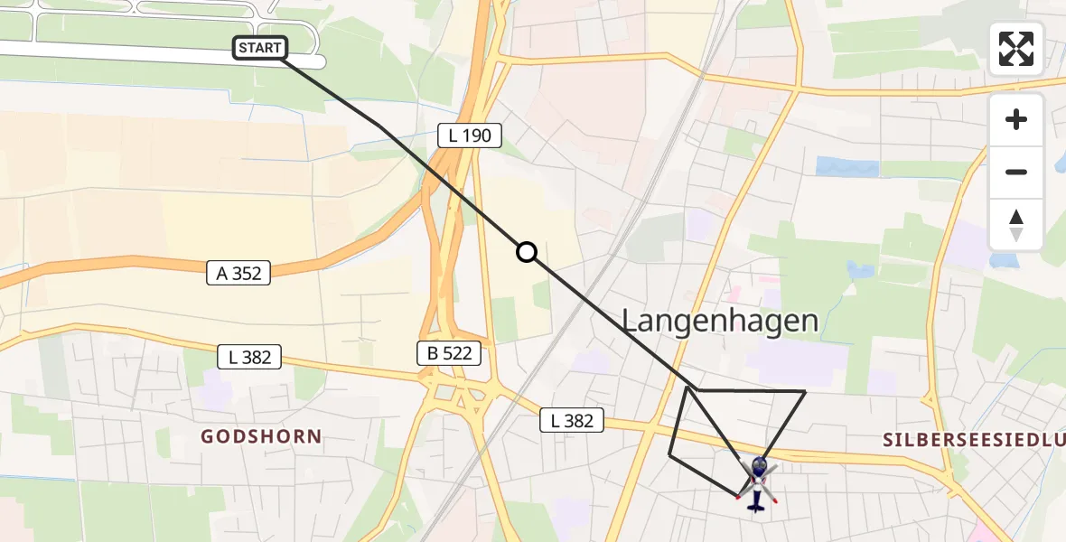 Flugroute Polizeihubschrauber Flughafen Hannover - Langenhagen, 09 August 2026, 09:07