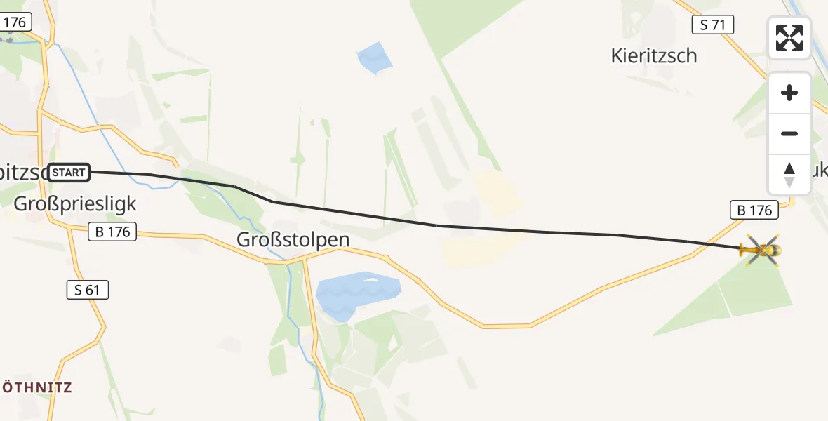 Flugroute Rettungshubschrauber Groitzsch - Neukieritzsch, 09 August 2026, 09:10