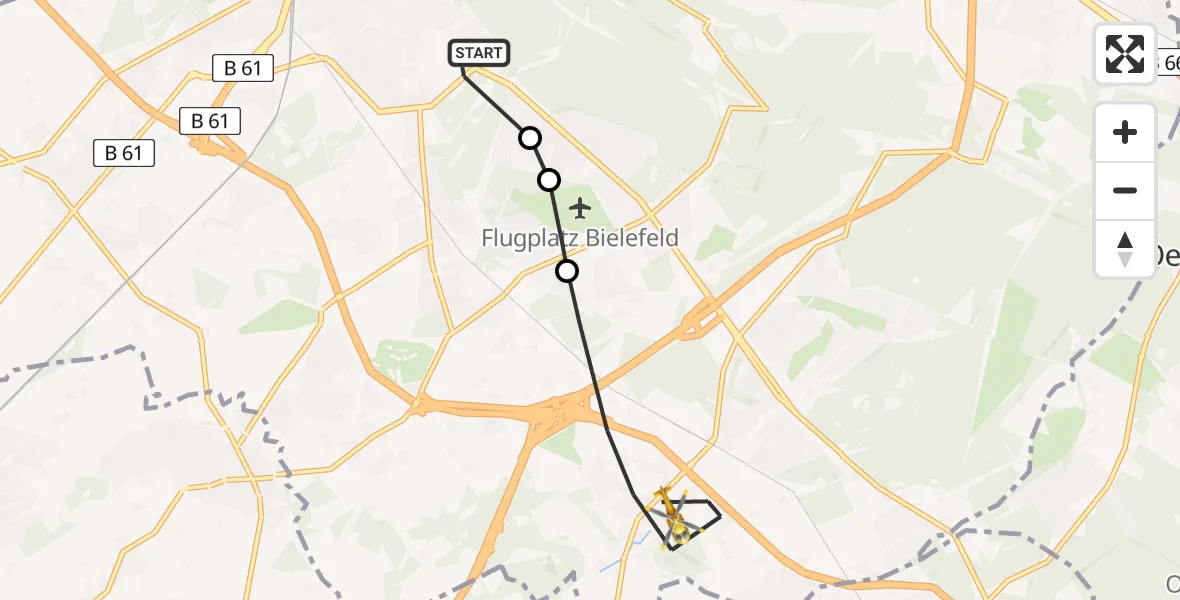 Flugroute Rettungshubschrauber Luftrettungszentrum Bielefeld - Bielefeld, 09 August 2026, 10:01