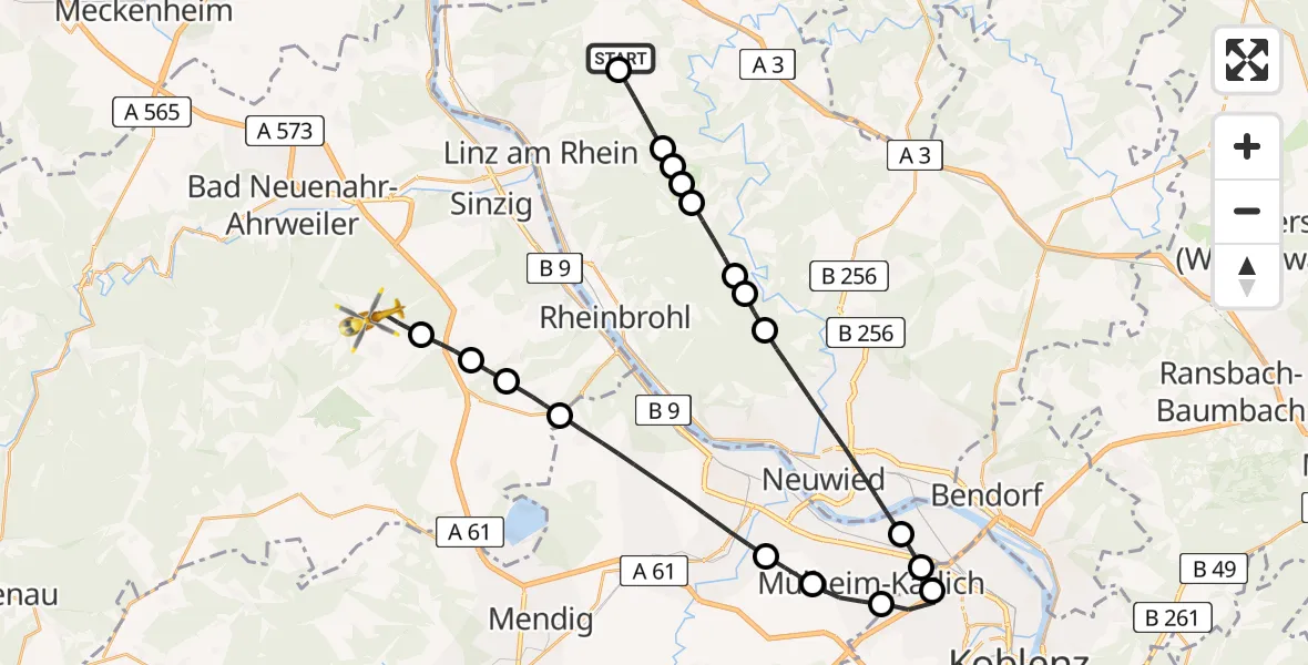 Flugroute Rettungshubschrauber Vettelschoß - Königsfeld, 09 August 2026, 10:12