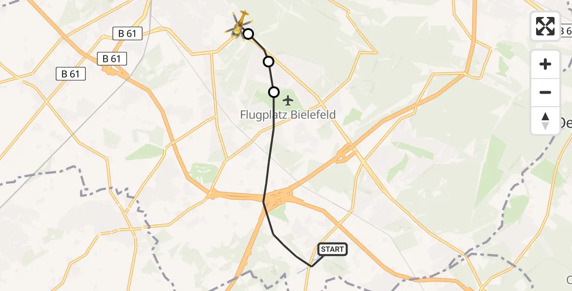 Flugroute Rettungshubschrauber Bielefeld - Luftrettungszentrum Bielefeld, 09 August 2026, 10:30
