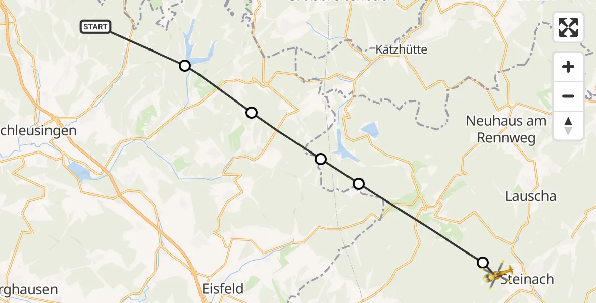Flugroute Rettungshubschrauber Schleusingen - Steinach, 09 August 2026, 10:49