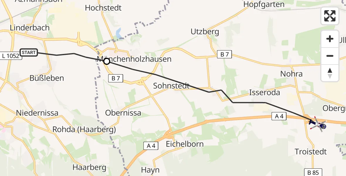 Flugroute Polizeihubschrauber Erfurt - Grammetal, 09 August 2026, 10:55