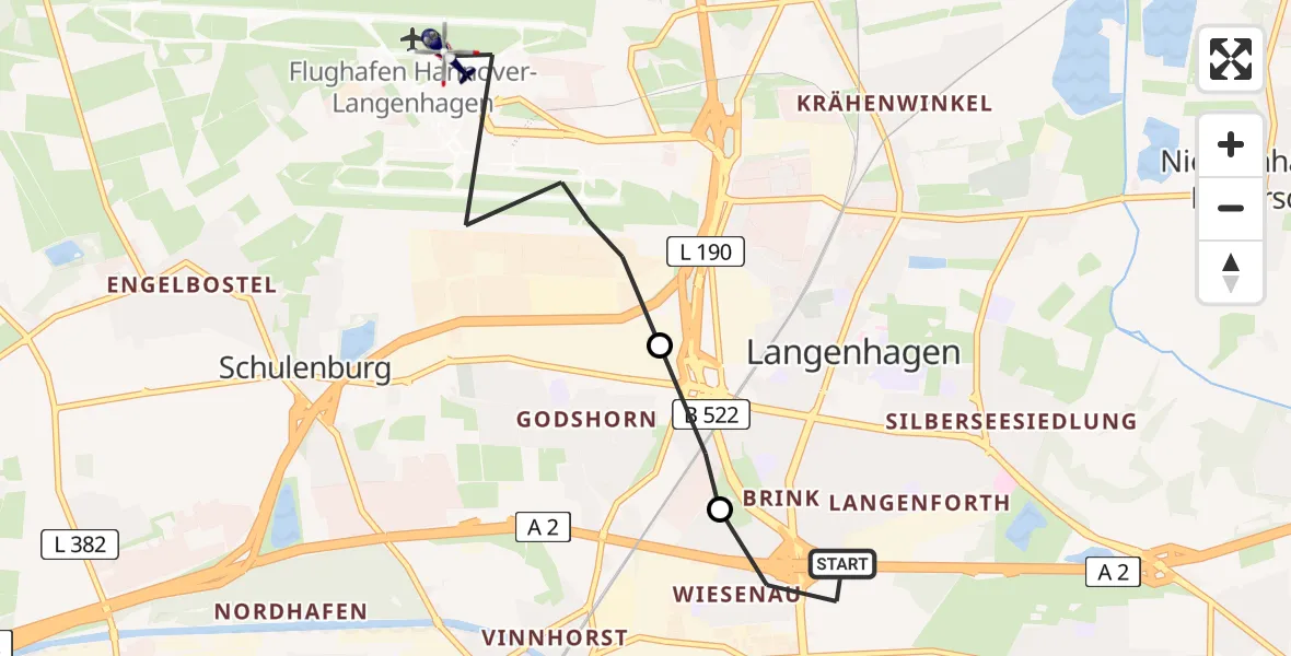 Flugroute Polizeihubschrauber Hannover - Flughafen Hannover, 09 August 2026, 11:00