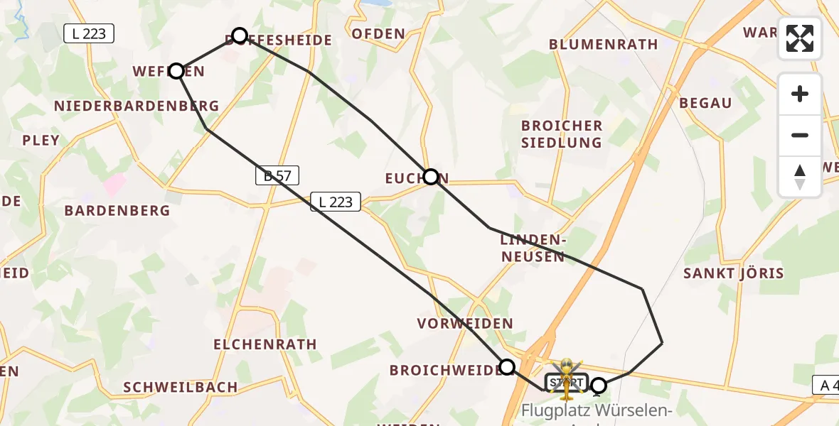 Flugroute Rettungshubschrauber Aachen-Merzbrück Flughafen - Aachen-Merzbrück Flughafen, 09 August 2026, 11:11