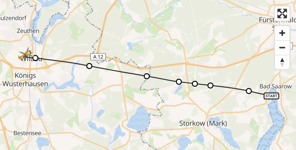 Flugroute Rettungshubschrauber Bad Saarow - Wildau, 09 August 2026, 11:16