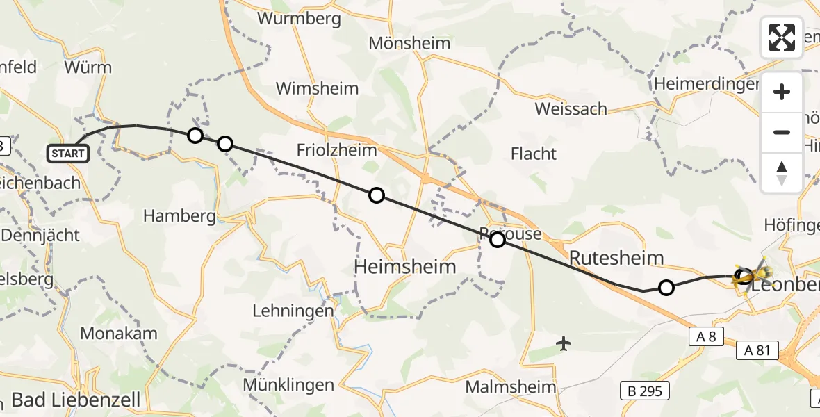 Flugroute Rettungshubschrauber Pforzheim - Leonberg Hospital, 09 August 2026, 11:27
