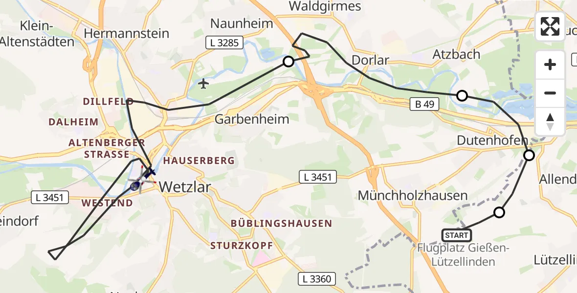 Flugroute Polizeihubschrauber Gießen-Lützellinden Flugplatz - Wetzlar, 09 August 2026, 11:32