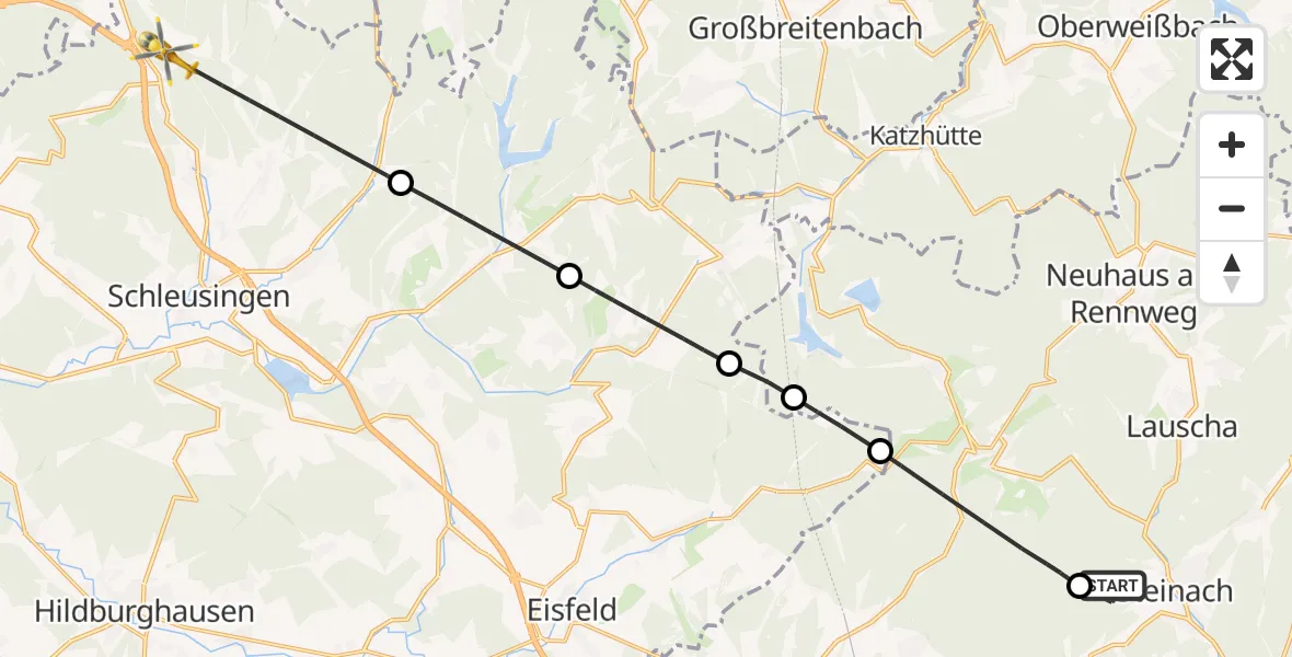 Flugroute Rettungshubschrauber Steinach - Schleusingen, 09 August 2026, 11:33