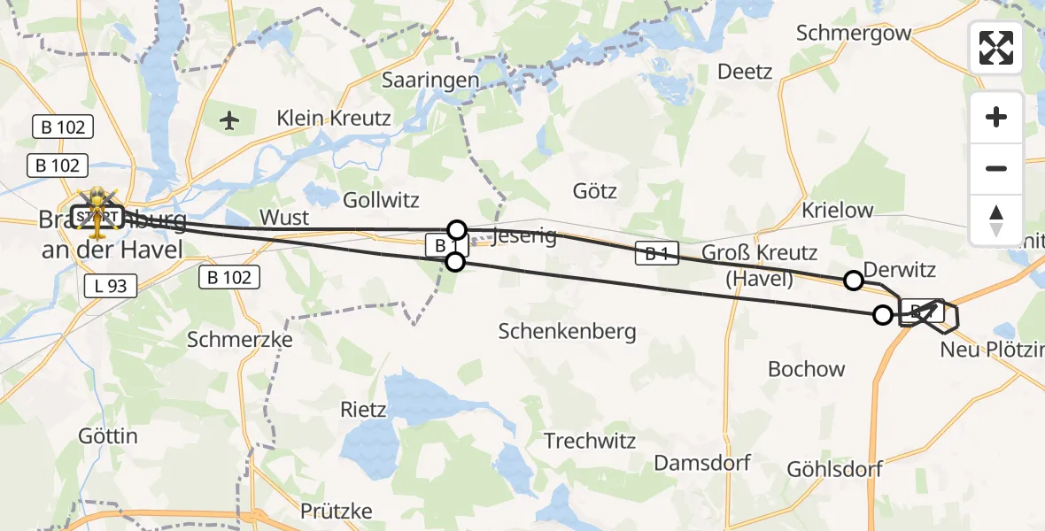 Flugroute Rettungshubschrauber Brandenburg an der Havel - Brandenburg an der Havel, 09 August 2026, 12:00