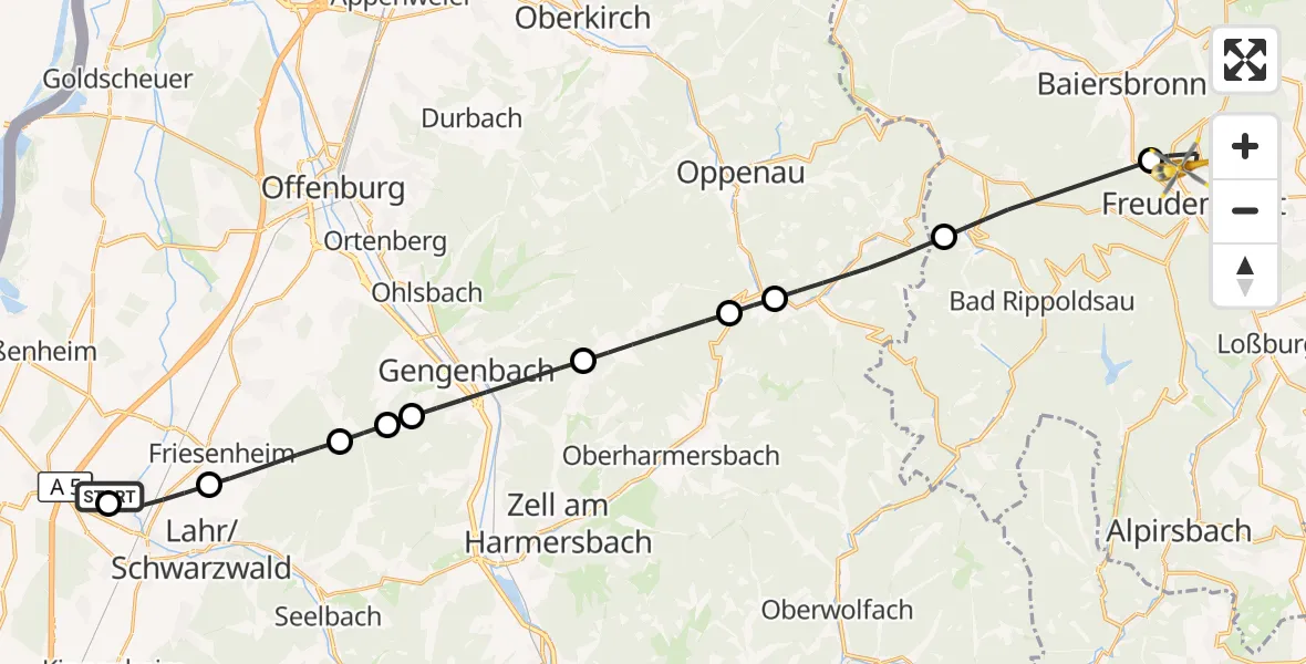 Flugroute Rettungshubschrauber Lahr Flughafen - Freudenstadt, 09 August 2026, 12:11
