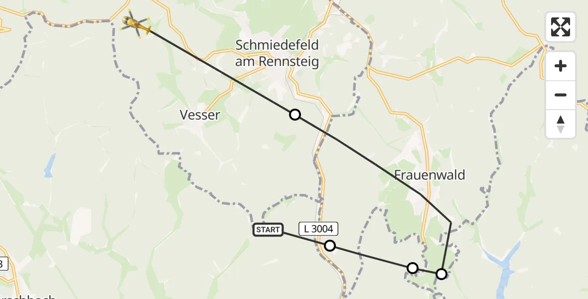 Flugroute Rettungshubschrauber Schleusingen - Suhl, 09 August 2026, 12:14