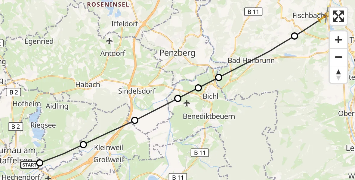 Flugroute Rettungshubschrauber Murnau Accident Hospital - Wackersberg, 09 August 2026, 12:16
