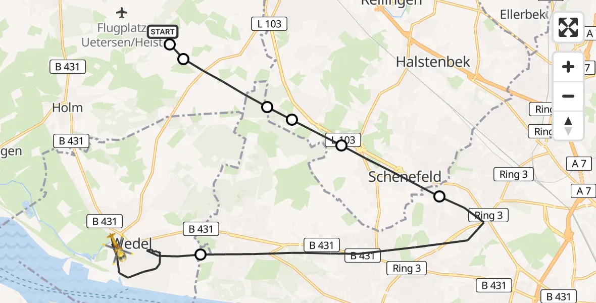 Flugroute Ambulanzhubschrauber Appen - Wedel, 09 August 2026, 12:18