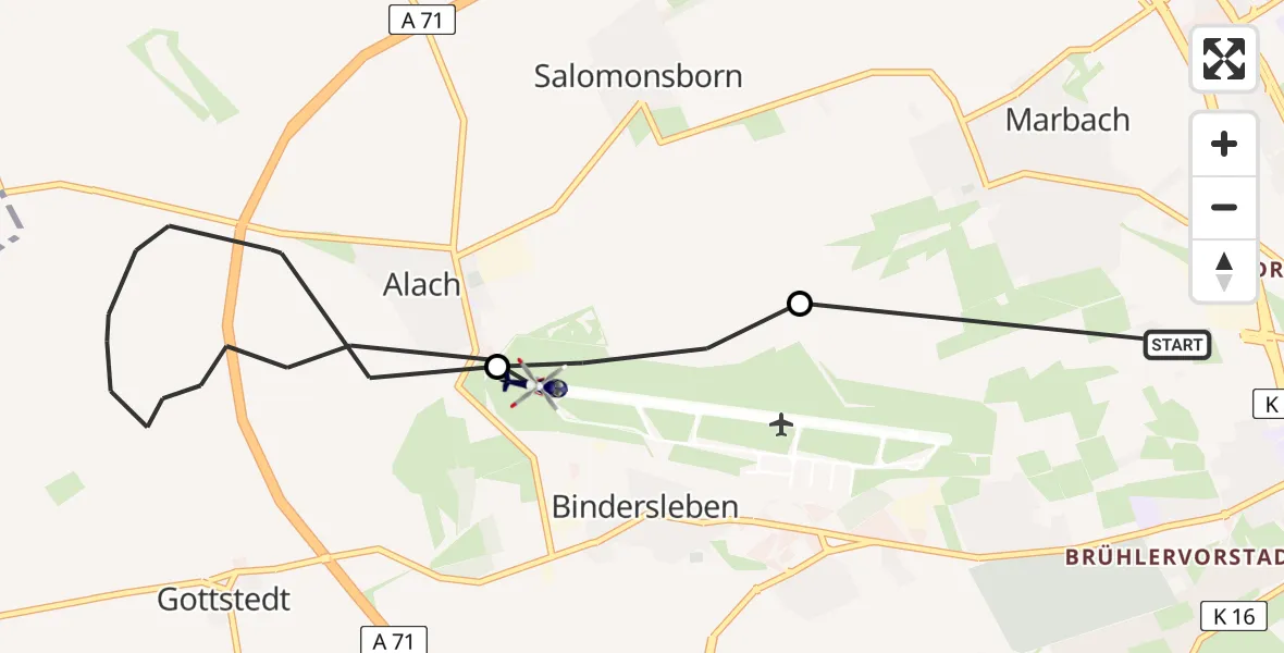 Flugroute Polizeihubschrauber Erfurt - Erfurt-Weimar Flughafen, 09 August 2026, 12:18