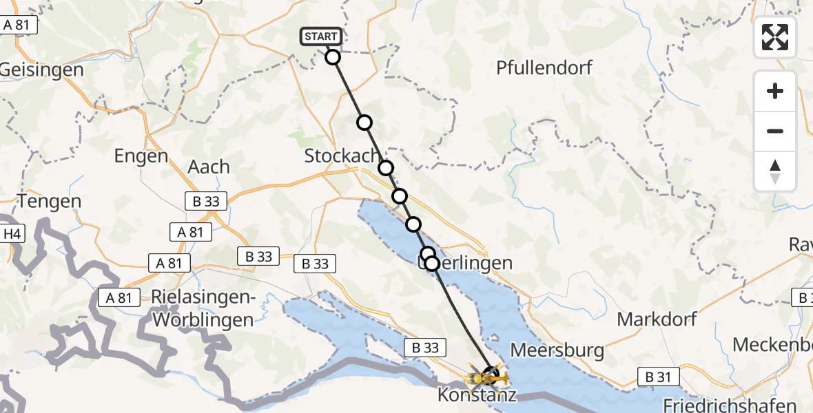Flugroute Ambulanzhubschrauber Neuhausen ob Eck - Konstanz Hospital, 09 August 2026, 12:21