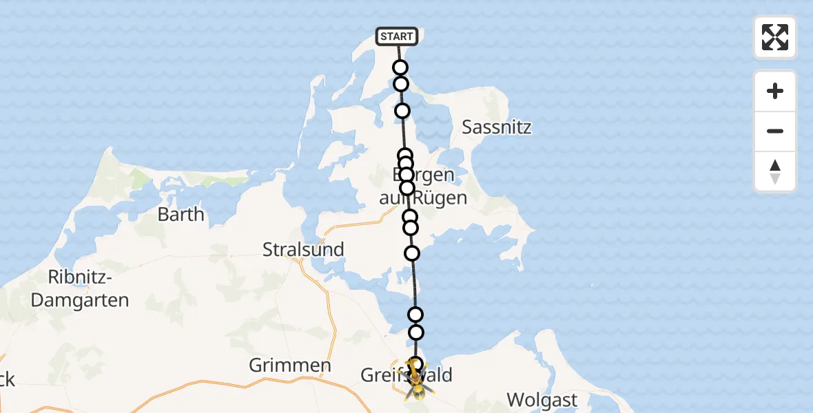Flugroute Rettungshubschrauber Altenkirchen - Greifswald Hospital, 09 August 2026, 12:32