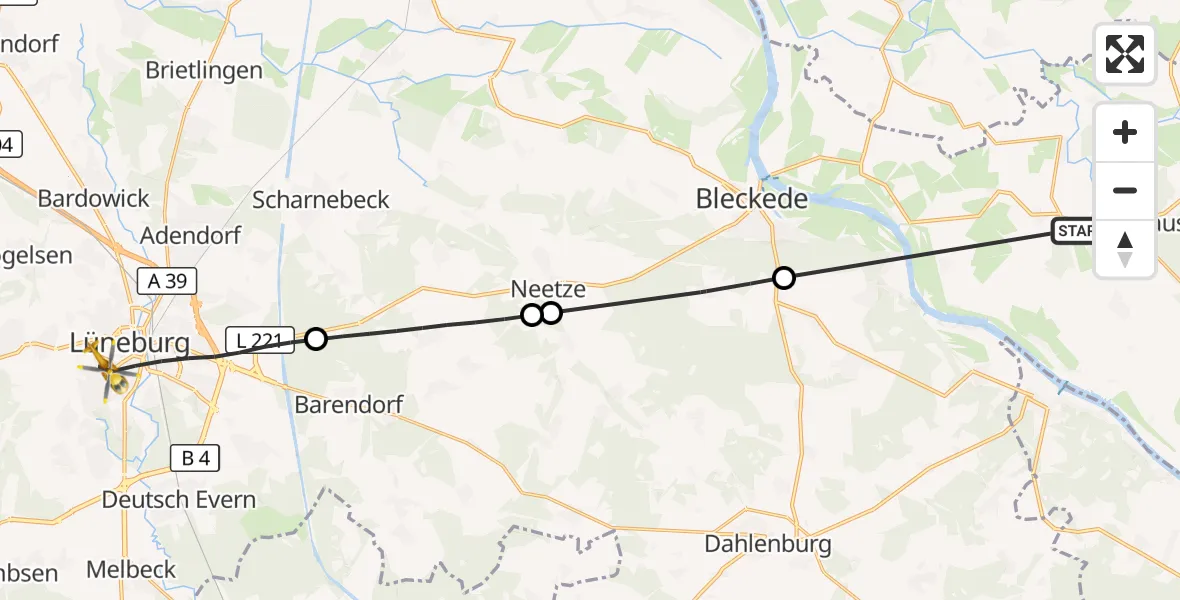 Flugroute Rettungshubschrauber Amt Neuhaus - Lüneburg, 09 August 2026, 12:36