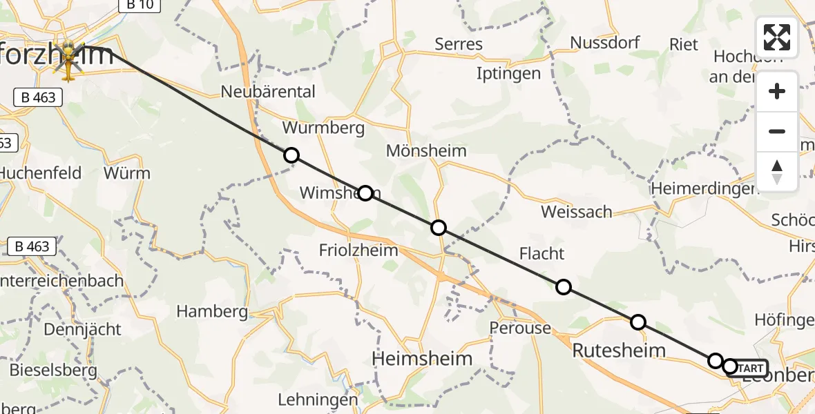 Flugroute Rettungshubschrauber Leonberg Hospital - Pforzheim, 09 August 2026, 12:36