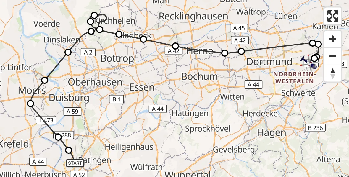 Flugroute Polizeihubschrauber Düsseldorf Flughafen - Dortmund Flughafen, 09 August 2026, 12:39