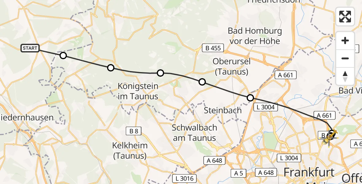Flugroute Rettungshubschrauber Idstein - Frankfurt am Main Accident Hospital Roof, 09 August 2026, 12:46